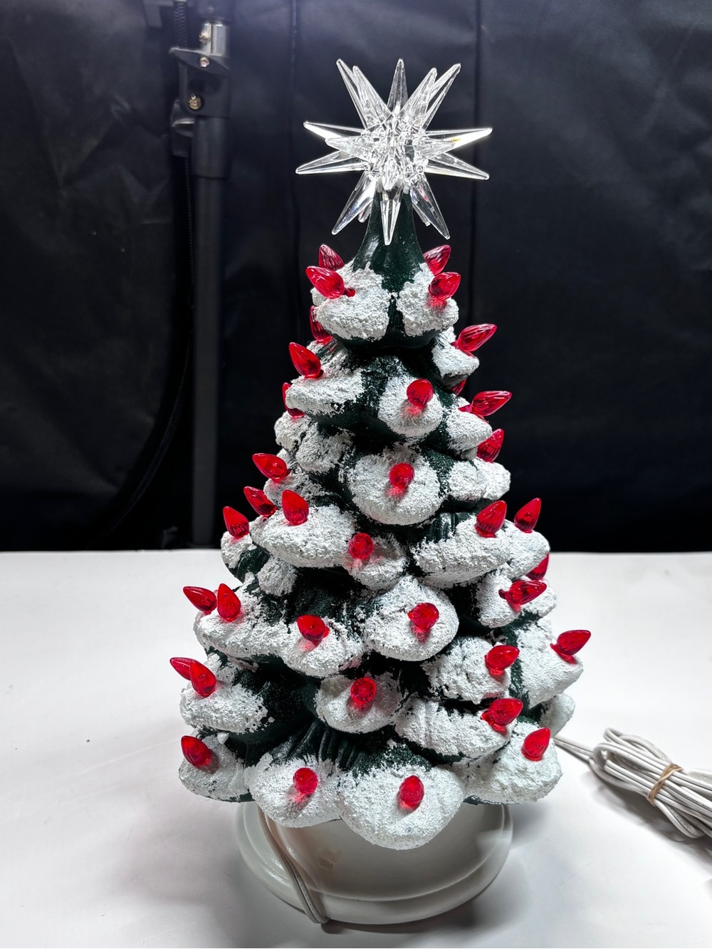 Darice Ceramic Christmas Tree Decorated W/lights Cord No Bulb Red Star Vtg - Picture 10 of 16